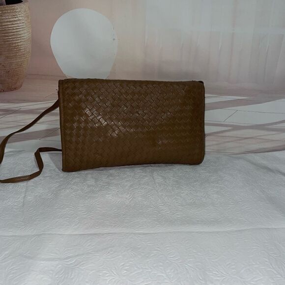 Etienne Aigner Leather Weave Shoulder Bag Clutch Bag Brown Small - Picture 2 of 6